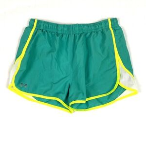 Under Armour Shorts Women Medium Teal Yellow Track Fitness Heat Gear